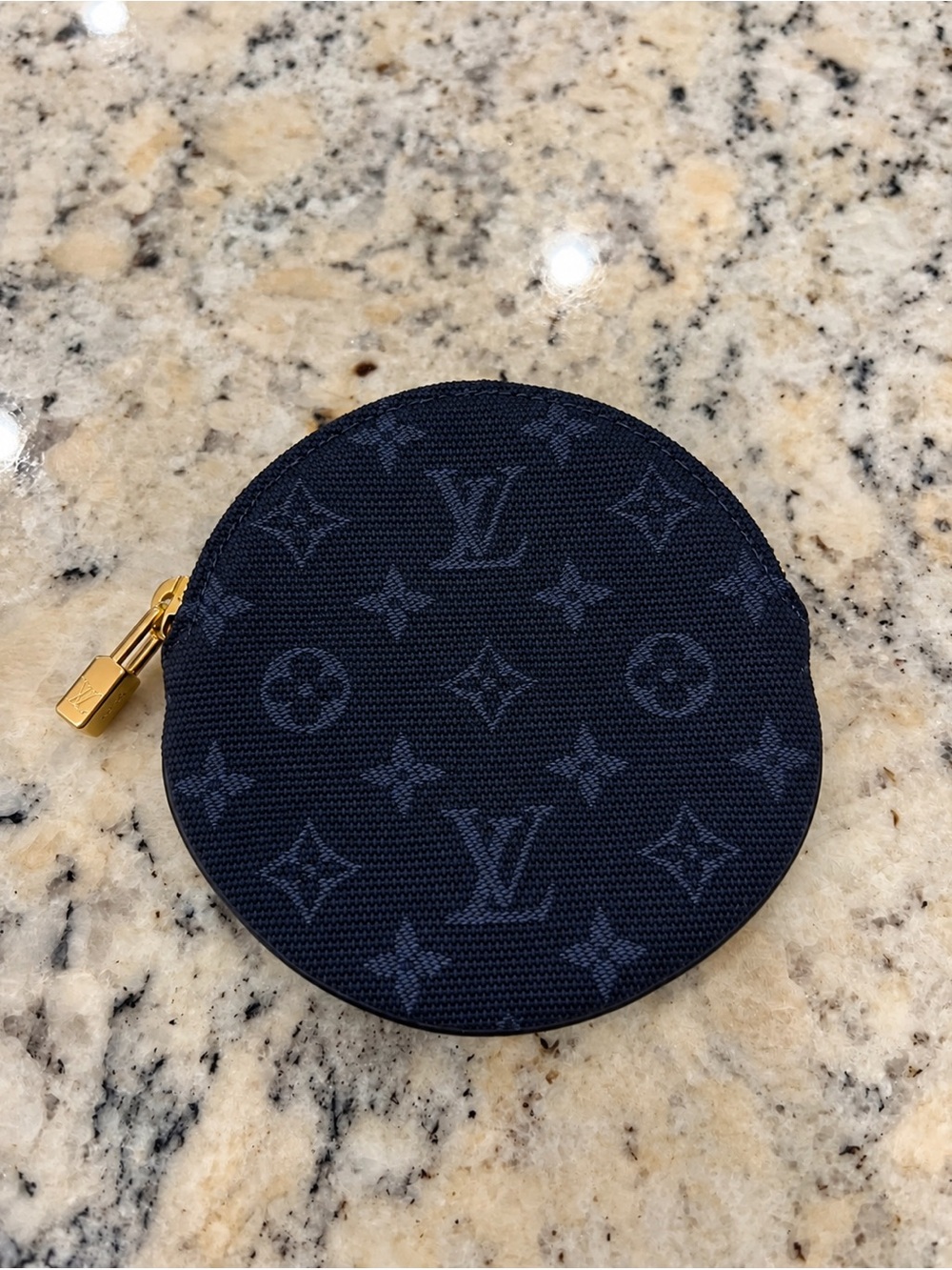 Louis Vuitton Navy Monogram Round Coin Pouch with Gold Hardware